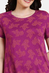 Zivame Gilded Opulence Viscose Mid Length Nightdress - Red Plum — thumbnail 5